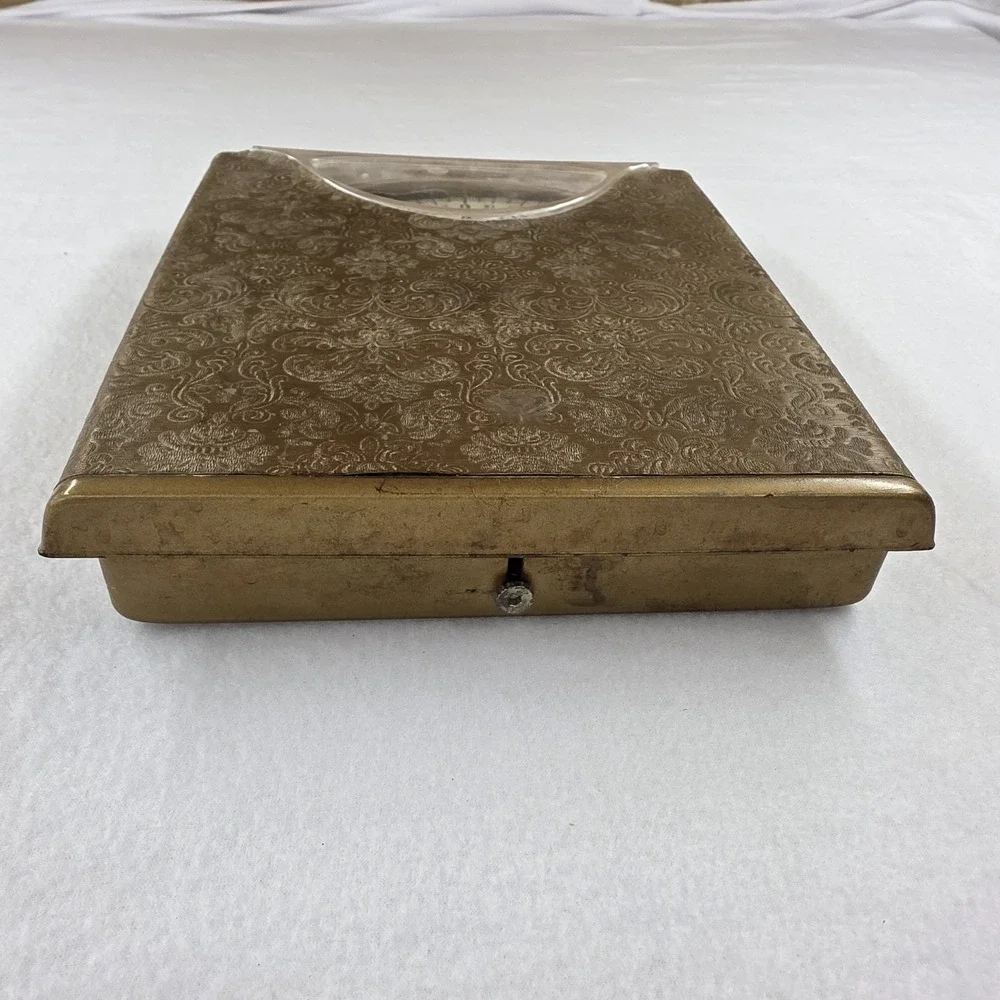Vtg 1950s borg Gold Floral Bathroom Scale Mechanical Analog Mid Century Decor